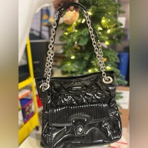 Coach Black Patent Leather Embossed Signature Shoulder Bag - Excellent Condition